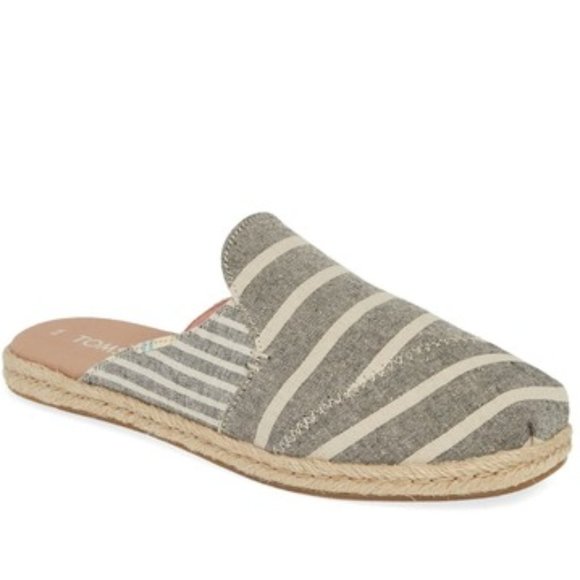 Toms Gray and Cream Striped Mules - Picture 1 of 8